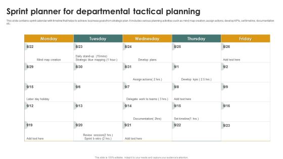 Sprint Planner For Departmental Tactical Planning Ppt Show Slides PDF Sprint Planner For Departmental Tactical Planning Ppt Show Slides PDF