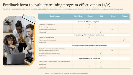 Staff On Job Coaching Program For Skills Enhancement Feedback Form To Evaluate Training Program Effectiveness Sample PDF Staff On Job Coaching Program For Skills Enhancement Feedback Form To Evaluate Training Program Effectiveness Sample PDF