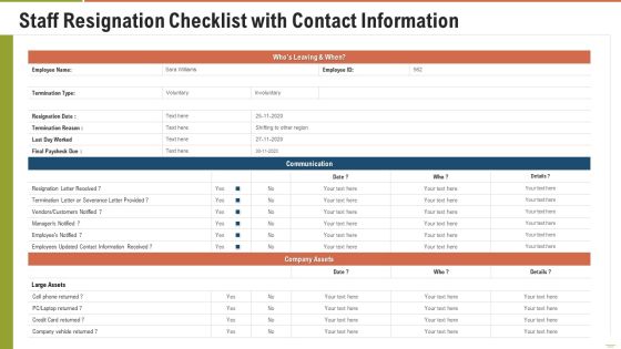 Staff Resignation Checklist With Contact Information Ppt Summary Slides PDF Staff Resignation Checklist With Contact Information Ppt Summary Slides PDF