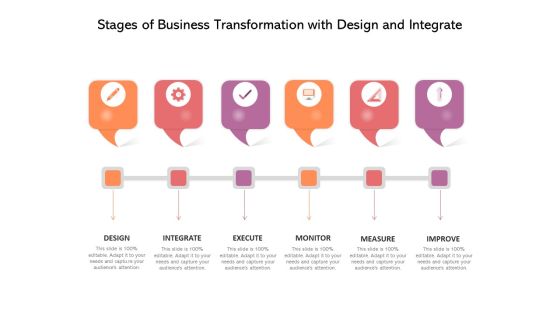 Stages Of Business Transformation With Design And Integrate Ppt PowerPoint Presentation Gallery Icons PDF Stages Of Business Transformation With Design And Integrate Ppt PowerPoint Presentation Gallery Icons PDF