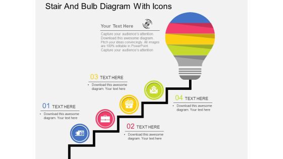Stair And Bulb Diagram With Icons Powerpoint Template Stair And Bulb Diagram With Icons Powerpoint Template