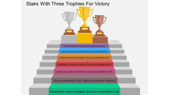 Stairs With Three Trophies For Victory Powerpoint Template Stairs With Three Trophies For Victory Powerpoint Template