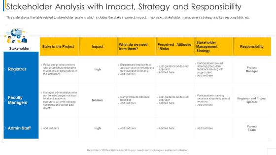 Stakeholder Analysis With Impact Strategy And Responsibility Diagrams PDF