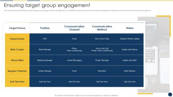 Stakeholder Communication Program Ensuring Target Group Engagement Icons PDF