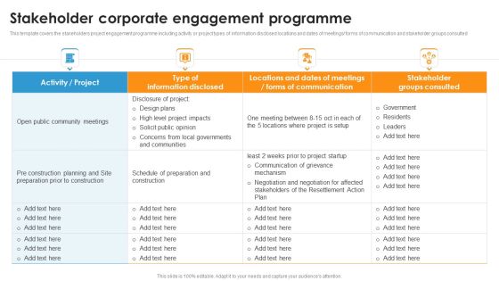 Stakeholder Corporate Engagement Programme Ppt Gallery Graphics Example PDF