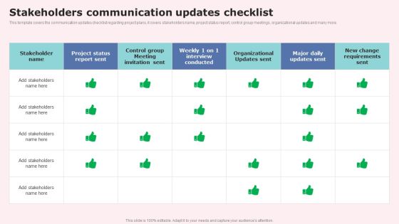 Stakeholders Communication Updates Checklist Designs PDF