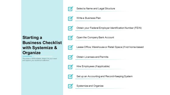 Starting A Business Checklist With Systemize And Organize Ppt PowerPoint Presentation Professional Graphics Download Starting A Business Checklist With Systemize And Organize Ppt PowerPoint Presentation Professional Graphics Download