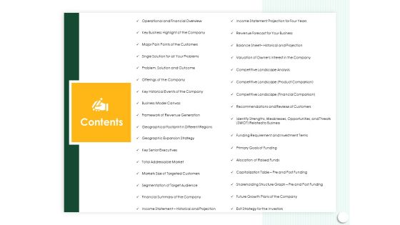 Startup Presentation For Collaborative Capital Funding Contents Ppt PowerPoint Presentation Graphics PDF