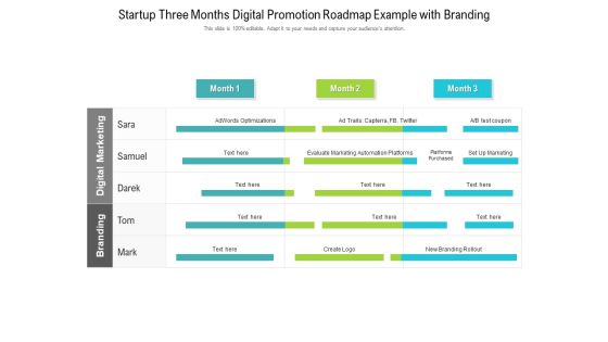 Startup Three Months Digital Promotion Roadmap Example With Branding Mockup Startup Three Months Digital Promotion Roadmap Example With Branding Mockup