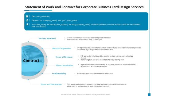 Statement Of Work And Contract For Corporate Business Card Design Services Summary PDF