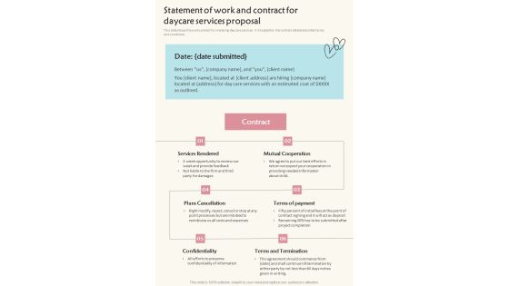 Statement Of Work And Contract For Daycare Services Proposal One Pager Sample Example Document Statement Of Work And Contract For Daycare Services Proposal One Pager Sample Example Document