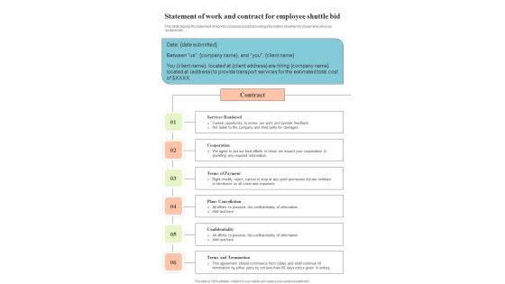 Statement Of Work And Contract For Employee Shuttle Bid One Pager Sample Example Document Statement Of Work And Contract For Employee Shuttle Bid One Pager Sample Example Document