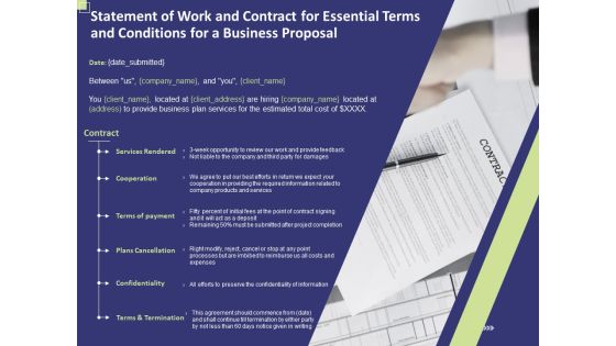 Statement Of Work And Contract For Essential Terms And Conditions For A Business Proposal Topics PDF Statement Of Work And Contract For Essential Terms And Conditions For A Business Proposal Topics PDF