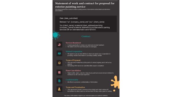 Statement Of Work And Contract For Proposal For Exterior Painting Service One Pager Sample Example Document Statement Of Work And Contract For Proposal For Exterior Painting Service One Pager Sample Example Document