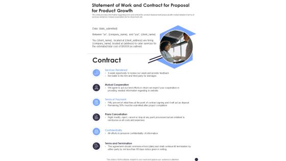 Statement Of Work And Contract For Proposal For Product Growth One Pager Sample Example Document Statement Of Work And Contract For Proposal For Product Growth One Pager Sample Example Document