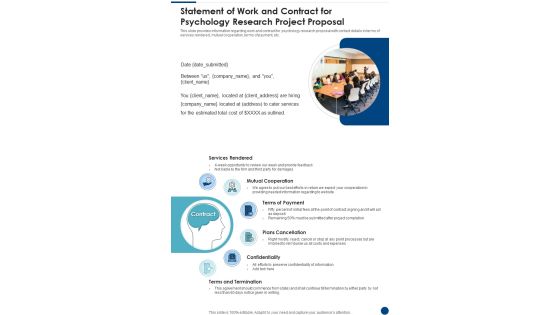 Statement Of Work And Contract For Psychology Research Project Proposal One Pager Sample Example Document Statement Of Work And Contract For Psychology Research Project Proposal One Pager Sample Example Document