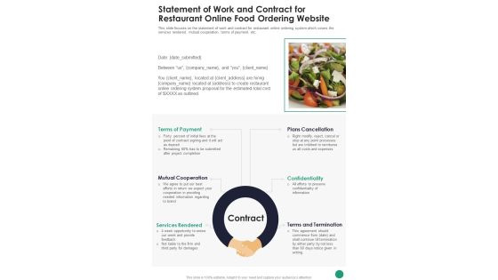 Statement Of Work And Contract For Restaurant Online Food Ordering Website One Pager Sample Example Document