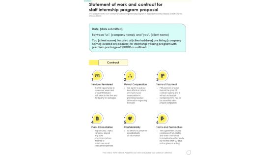 Statement Of Work And Contract For Staff Internship Program Proposal One Pager Sample Example Document Statement Of Work And Contract For Staff Internship Program Proposal One Pager Sample Example Document