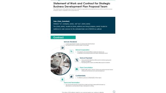 Statement Of Work And Contract For Strategic Business Development Plan Proposal Team One Pager Sample Example Document Statement Of Work And Contract For Strategic Business Development Plan Proposal Team One Pager Sample Example Document