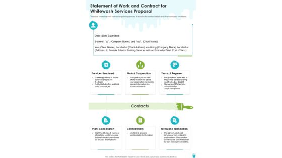 Statement Of Work And Contract For Whitewash Services Proposal One Pager Sample Example Document Statement Of Work And Contract For Whitewash Services Proposal One Pager Sample Example Document