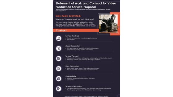 Statement Of Work For Video Production Service Proposal One Pager Sample Example Document Statement Of Work For Video Production Service Proposal One Pager Sample Example Document