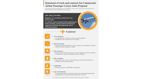 Statement Work Contract Commercial Airline Passenger Career Sales Proposal One Pager Sample Example Document Statement Work Contract Commercial Airline Passenger Career Sales Proposal One Pager Sample Example Document