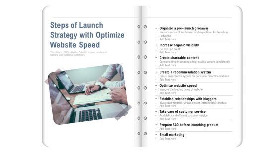 Steps Of Launch Strategy With Optimize Website Speed Ppt PowerPoint Presentation Outline Portfolio PDF
