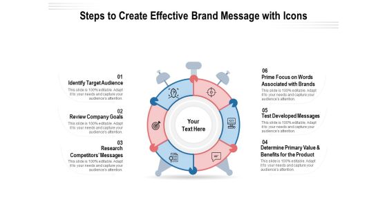 Steps To Create Effective Brand Message With Icons Ppt PowerPoint Presentation File Deck
