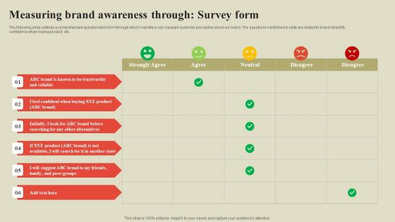 Steps To Effectively Conduct Market Research Measuring Brand Awareness Through Survey Form Infographics PDF