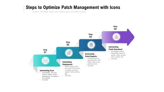 Steps To Optimize Patch Management With Icons Ppt PowerPoint Presentation Show Brochure PDF Steps To Optimize Patch Management With Icons Ppt PowerPoint Presentation Show Brochure PDF