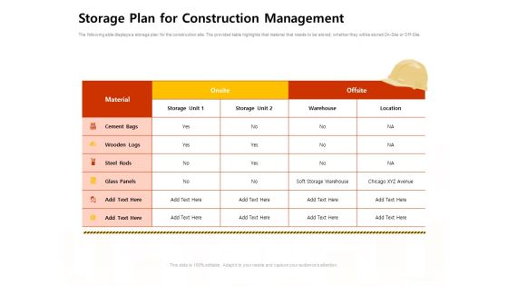 Storage Plan For Construction Management Work Ppt Summary Graphics PDF