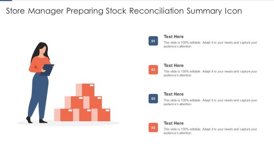 Store Manager Preparing Stock Reconciliation Summary Icon Template PDF Store Manager Preparing Stock Reconciliation Summary Icon Template PDF