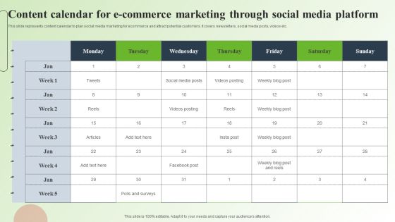 Strategic Guide For Mastering E Commerce Marketing Content Calendar For E Commerce Marketing Through Social Media Infographics PDF Strategic Guide For Mastering E Commerce Marketing Content Calendar For E Commerce Marketing Through Social Media Infographics PDF