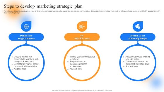 Strategic Guide To Perform Marketing Steps To Develop Marketing Strategic Plan Icons PDF Strategic Guide To Perform Marketing Steps To Develop Marketing Strategic Plan Icons PDF