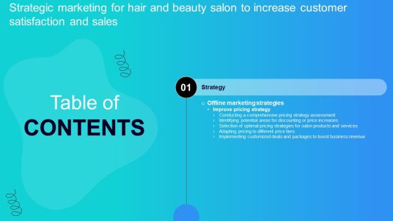 Strategic Marketing For Hair And Beauty Salon To Increase Customer Satisfaction Tables Of Content Elements PDF Strategic Marketing For Hair And Beauty Salon To Increase Customer Satisfaction Tables Of Content Elements PDF