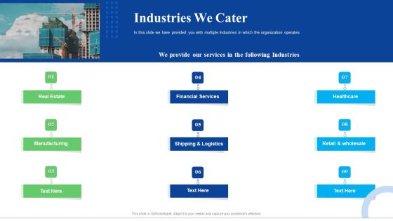 Strategic Plan For Business Expansion And Growth Industries We Cater Background PDF