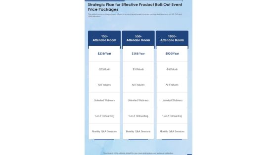 Strategic Plan For Effective Product Roll Out Event Price Packages One Pager Sample Example Document Strategic Plan For Effective Product Roll Out Event Price Packages One Pager Sample Example Document