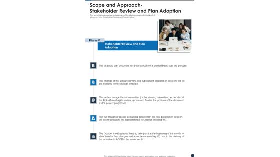 Strategic Plan Sample Scope And Approach Stakeholder Review And Plan Adoption One Pager Sample Example Document