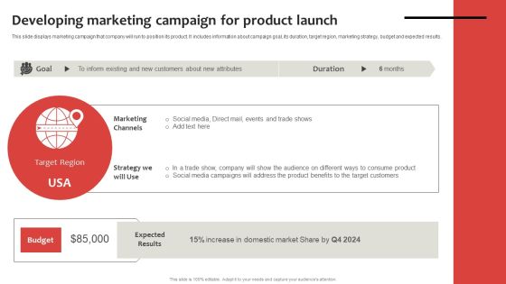 Strategic Plan To Establish And Promote Brand Awareness Developing Marketing Campaign Infographics PDF
