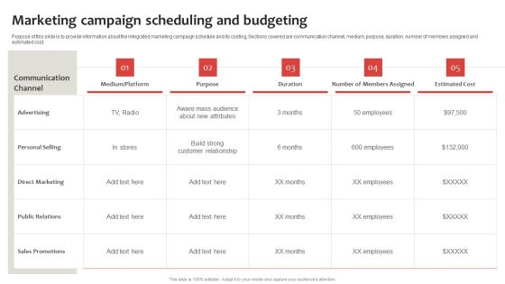 Strategic Plan To Establish And Promote Brand Awareness Marketing Campaign Scheduling Elements PDF Strategic Plan To Establish And Promote Brand Awareness Marketing Campaign Scheduling Elements PDF