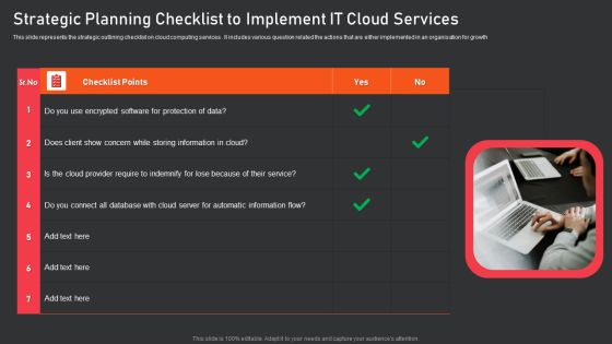 Strategic Planning Checklist To Implement IT Cloud Services Mockup PDF Strategic Planning Checklist To Implement IT Cloud Services Mockup PDF