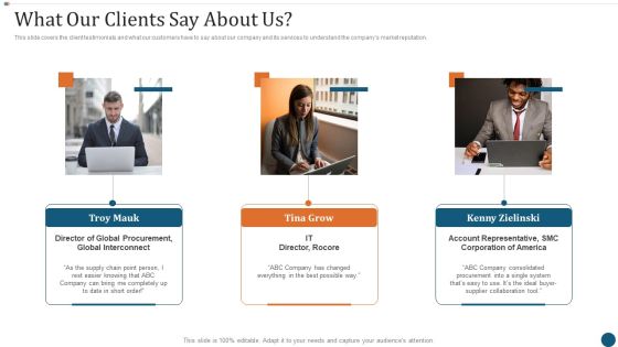 Strategic Sourcing Plan What Our Clients Say About Us Slides PDF Strategic Sourcing Plan What Our Clients Say About Us Slides PDF