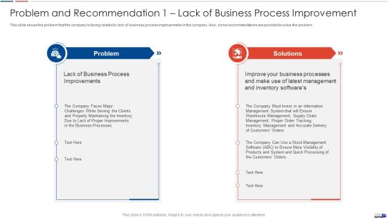 Strategies Create Good Proposition Problem And Recommendation 1 Lack Of Business Process Brochure PDF Strategies Create Good Proposition Problem And Recommendation 1 Lack Of Business Process Brochure PDF