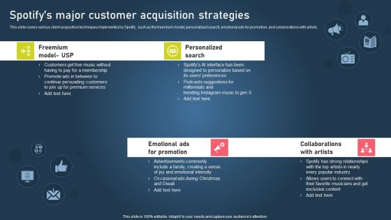 Strategies For Acquiring Online And Offline Clients Spotifys Major Customer Acquisition Strategies Brochure PDF Strategies For Acquiring Online And Offline Clients Spotifys Major Customer Acquisition Strategies Brochure PDF