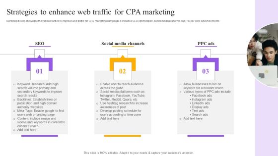 Strategies For Implementing CPA Marketing Strategies To Enhance Web Traffic For CPA Marketing Template PDF Strategies For Implementing CPA Marketing Strategies To Enhance Web Traffic For CPA Marketing Template PDF