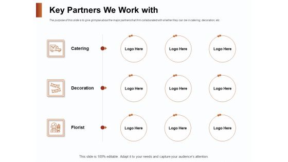 Strategies For Organizing Events Key Partners We Work With Ppt Infographics Design Templates PDF Strategies For Organizing Events Key Partners We Work With Ppt Infographics Design Templates PDF