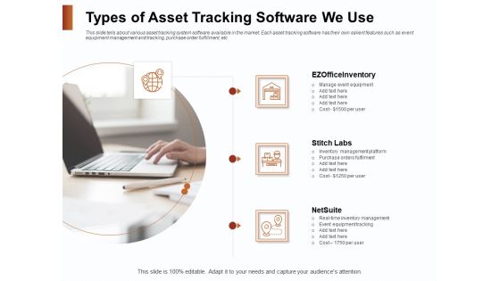 Strategies For Organizing Events Types Of Asset Tracking Software We Use Ppt PowerPoint Presentation Show Shapes PDF Strategies For Organizing Events Types Of Asset Tracking Software We Use Ppt PowerPoint Presentation Show Shapes PDF
