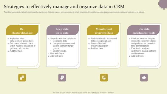 Strategies To Effectively Manage And Organize Data In CRM Ppt Portfolio Graphics Template PDF