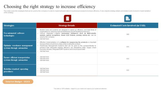 Strategies To Maintain Transportation Choosing The Right Strategy To Increase Efficiency Ppt Ideas Show PDF