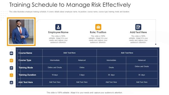 Strategies To Tackle Operational Risk In Banking Institutions Training Schedule To Manage Risk Effectively Designs PDF